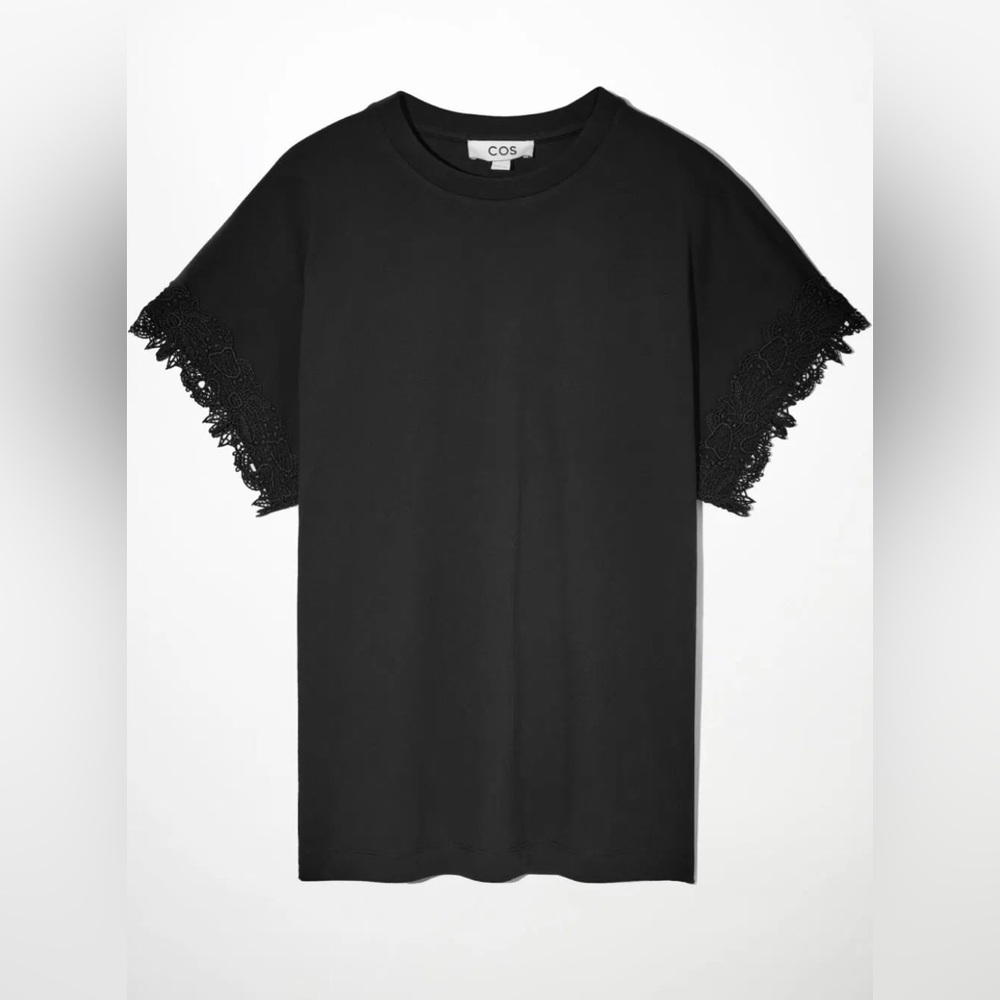 COS Black Crewneck T-Shirt with Lace detailing